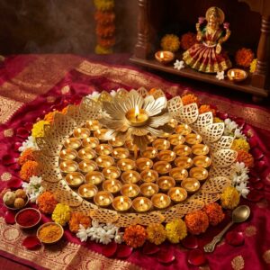 Brass Lotus Decorative Tray/Diya Stand.