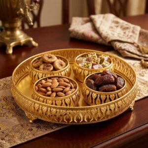 Gold-Finish Decorative Serving Tray with  Bowls