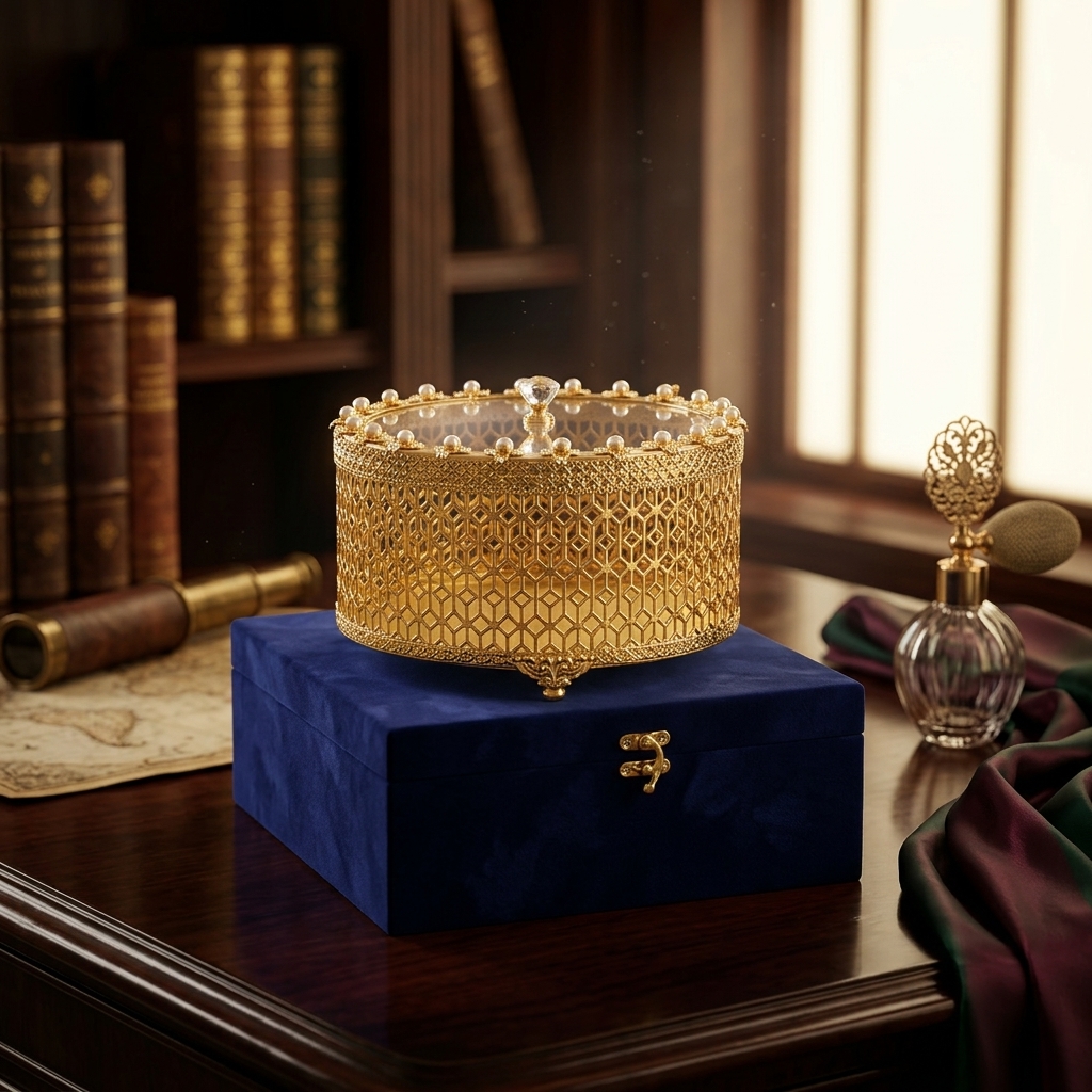 Gold-Finish Decorative Filigree Keepsake Container