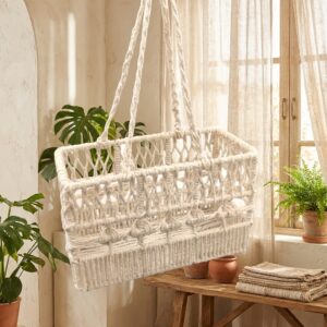 Hand-Woven Natural Fiber Hanging Basket Tote