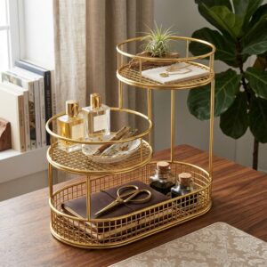 Tiered Gold Wire Mesh Organizer