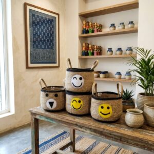 Jute Kids Storage Baskets with Novelty Face Patches
