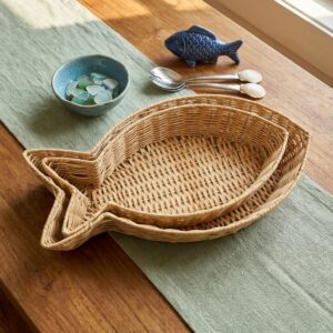 Fish-Shaped Serving Trays – Nesting Coastal Bread Baskets (Set of 2)
