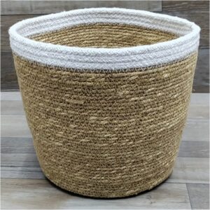 White Rim Woven Seagrass Planter Basket