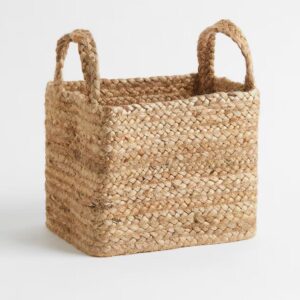 Handwoven Jute Rectangular Storage Basket with Handles