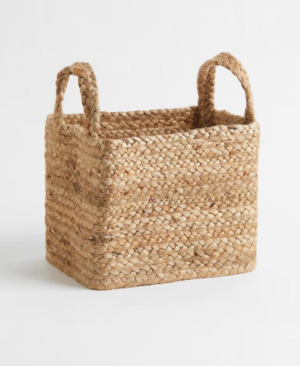 Handwoven Jute Rectangular Storage Basket with Handles