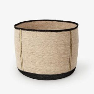 Cylindrical Jute Storage Basket with Black Trim