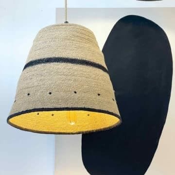 Jute Pendant Light Shade with Black Accents