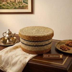 Heritage Woven Storage Box with Lid – Striped Multi-Tone Organizer Accent