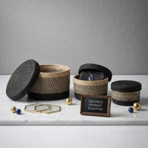 Heritage Woven Storage Box with Lid – Striped Multi-Tone Organizer