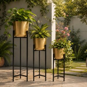 Elegant Gold-Finish Metal Plant Stand Set