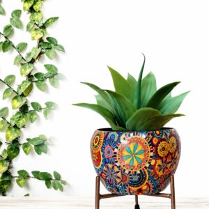 Bohemian-Style Mosaic Patterned Planter with Metal Stand