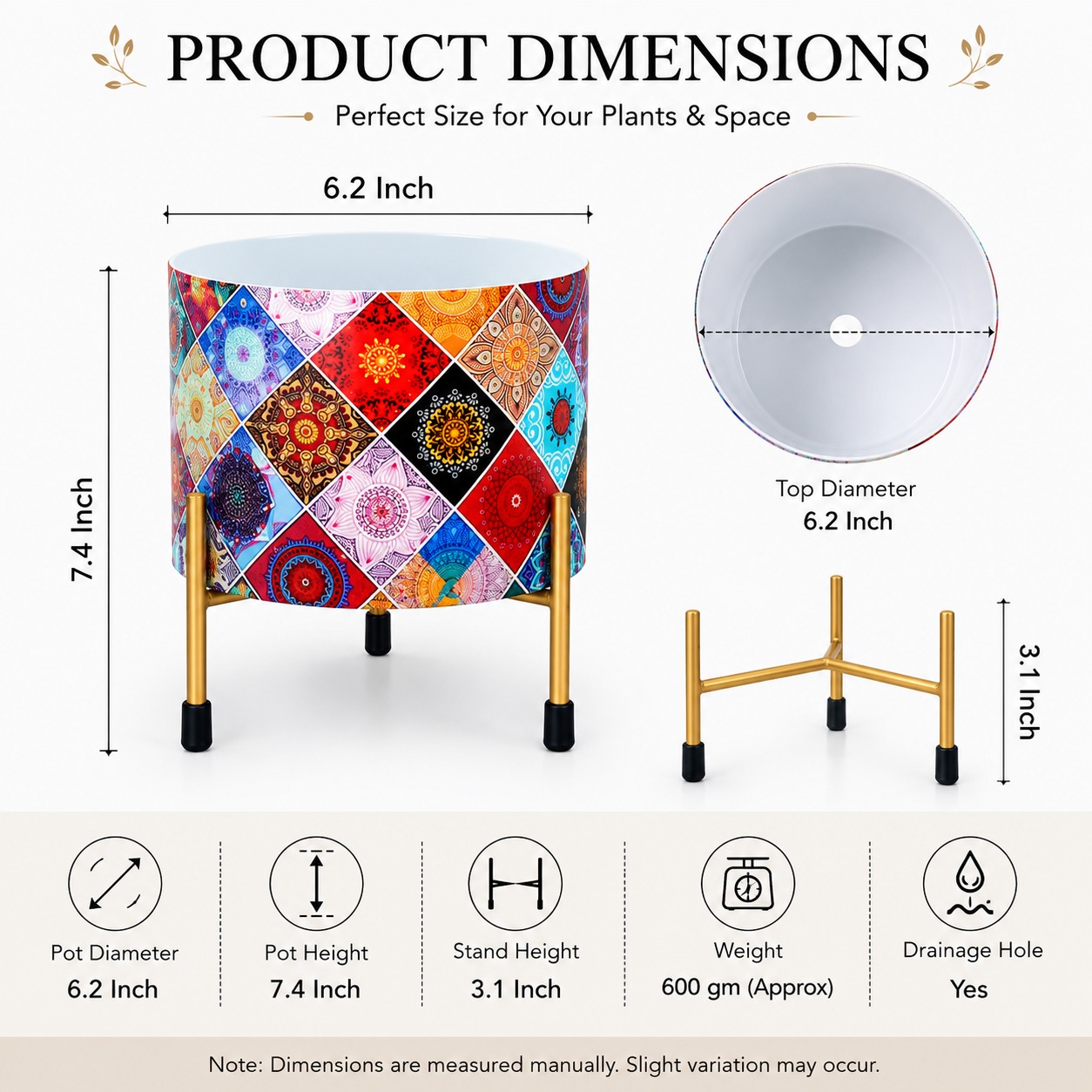 Geometric Patterned Cylindrical Planter with Stand - Image 3