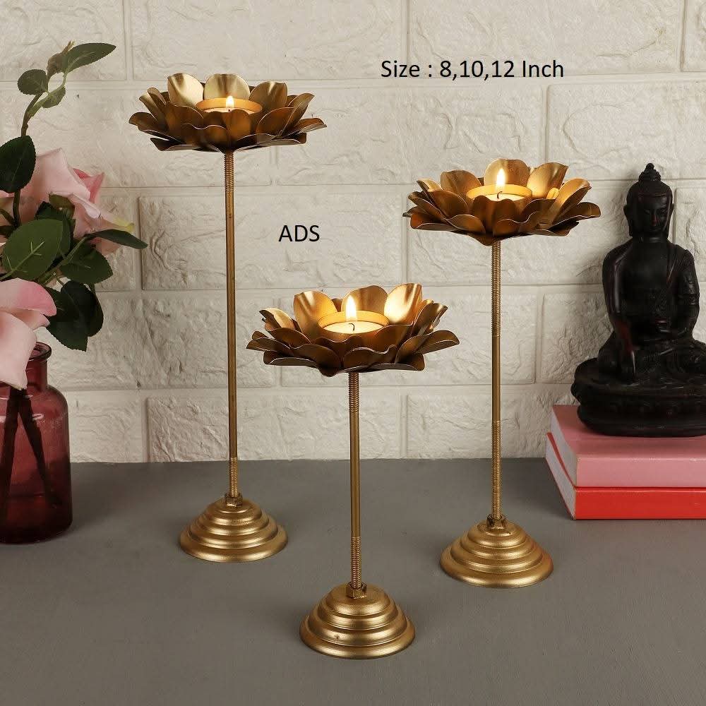 Lotus-Style Tiered Metal Candle Holder Set