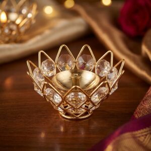 Luxury Crystal Lotus Tealight Candle Holder – Gold Finish