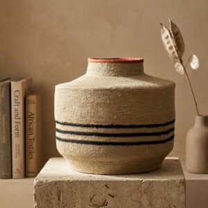 Earthy Urn Storage Basket with Black Stripes