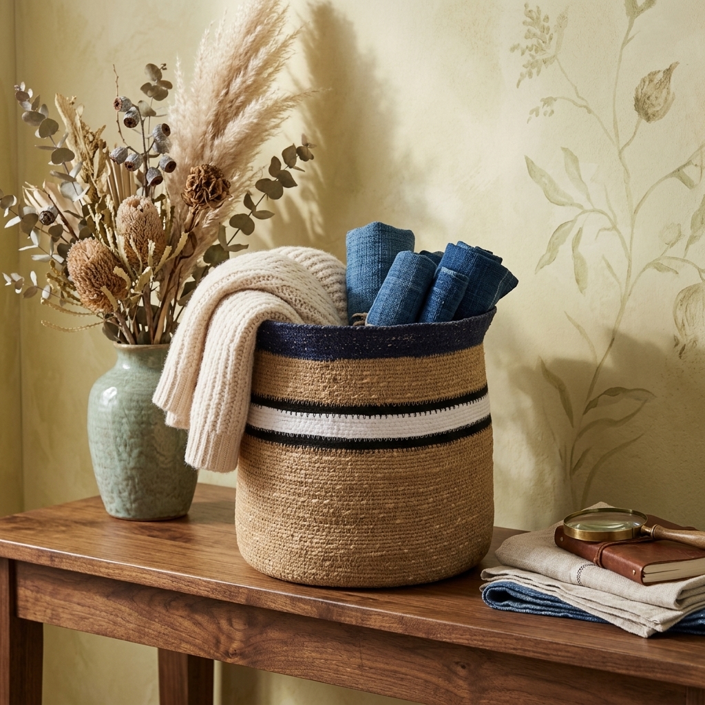 Handwoven Tricolor Seagrass Laundry Hamper & Tall Storage Basket - Image 2