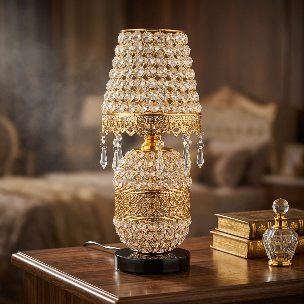 Luxury Crystal Gold Table Lamp with Elegant Shade - Image 2