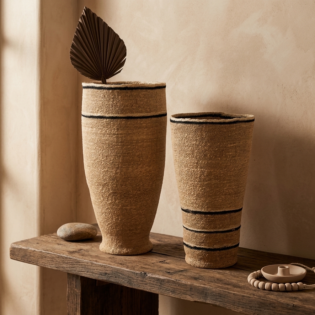 Tall Nesting Jute Baskets with Black Stripe Accents (Set of 2) - Image 2