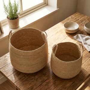 Natural Jute Storage Baskets with Handles (Set of 2)