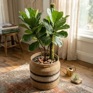 The Horizon Woven Seagrass Planter – Striped Earth-Tone Indoor Pot Cover