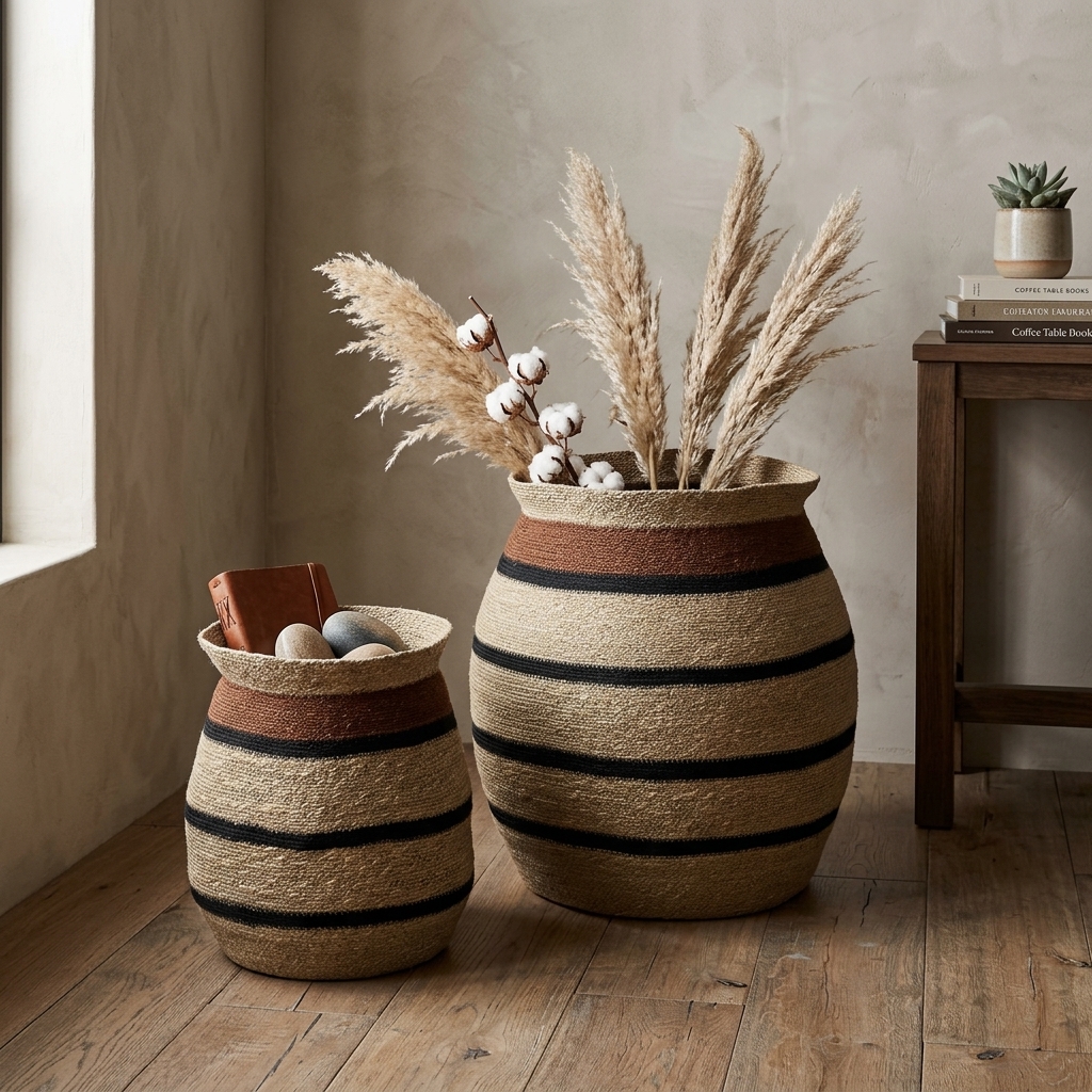 Striped Urn Storage Baskets (Set of 2) - Image 2