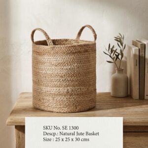 Handwoven Natural Jute Storage Basket with Handles