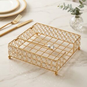 Luxury Crystal Gold Tissue Holder with Metal Frame