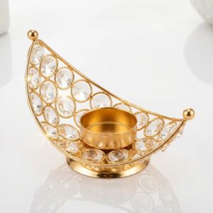 Luxury Crystal Crescent Tealight Candle Holder – Gold Finish