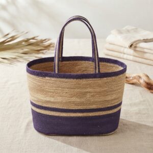 Nautical Navy Striped Jute Tote Bag – Eco-Friendly Market Basket