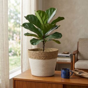 Cream Base Woven Seagrass Planter Basket – Natural Rim Pot Cover