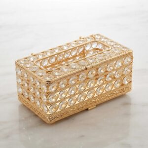 Luxury Crystal Gold Tissue Holder with Mirror Base