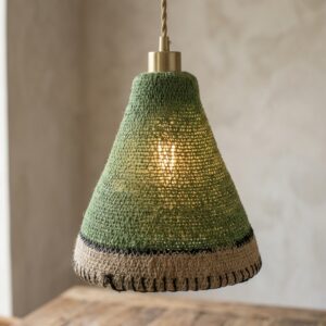 Green and Tan Jute Pendant Light Shade