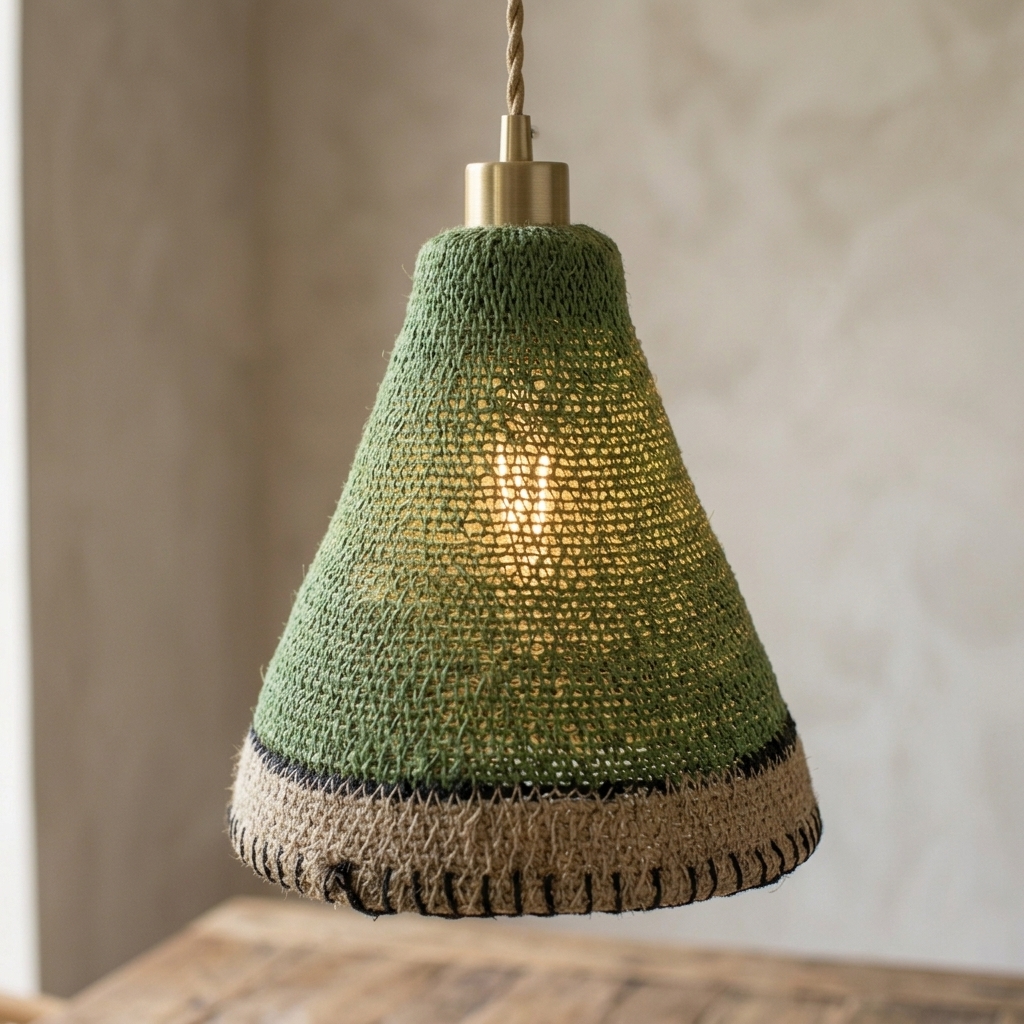 Green and Tan Jute Pendant Light Shade