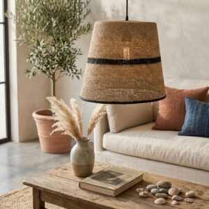 Jute Pendant Light Shade with Black Stripe Accent